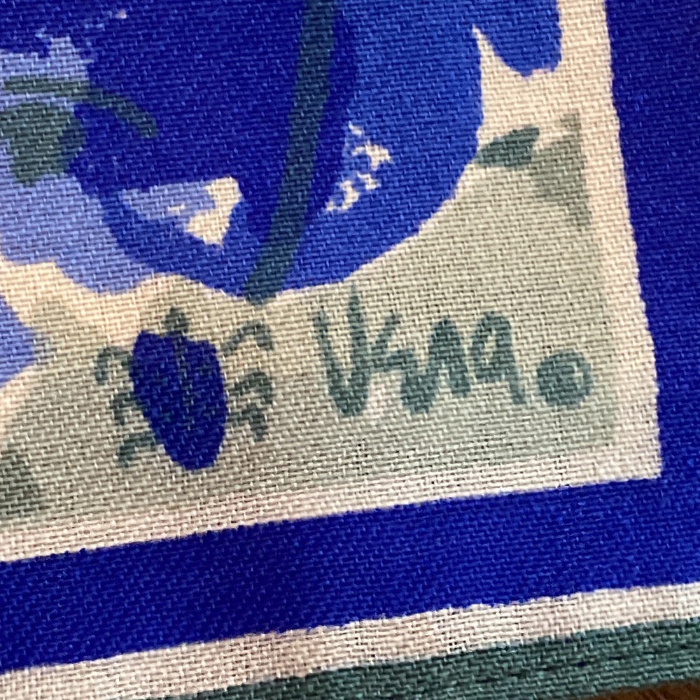 Vintage Scarves by Vera Vera Neumann Scarf with blue floral print & green leaves - Picture 12 of 14